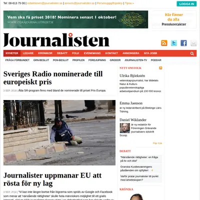 www.journalisten.se startsida 2018