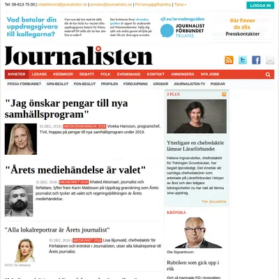 www.journalisten.se startsida 2019