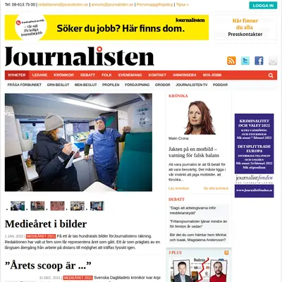 www.journalisten.se startsida 2022