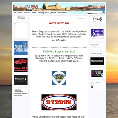 Kanon FM 98,6 startsida 2021