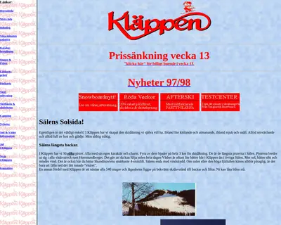 klappen.se startsida 1998