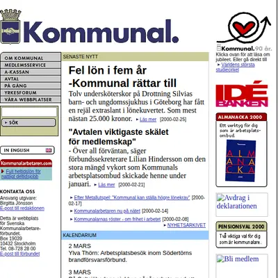 kommunal.se startsida 2000