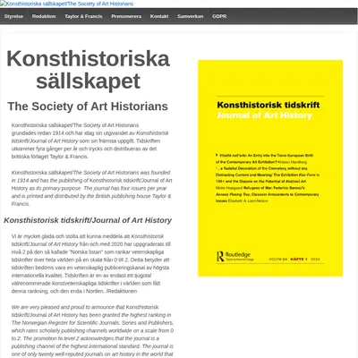 Konsthistorisk Tidskrift startsida 2020