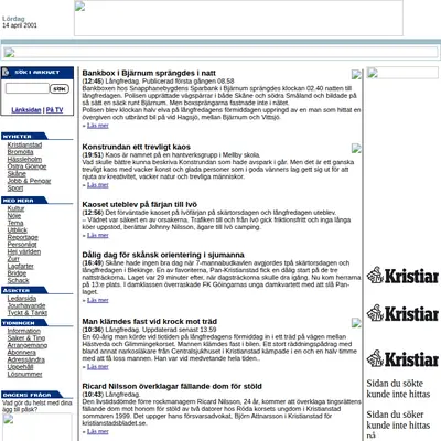 Kristianstadsbladet e-post startsida 2001