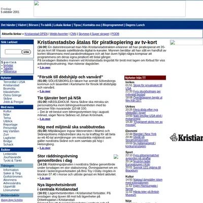 Kristianstadsbladet e-post startsida 2002