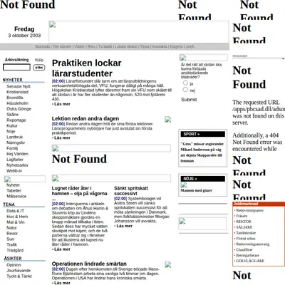 Kristianstadsbladet e-post startsida 2003