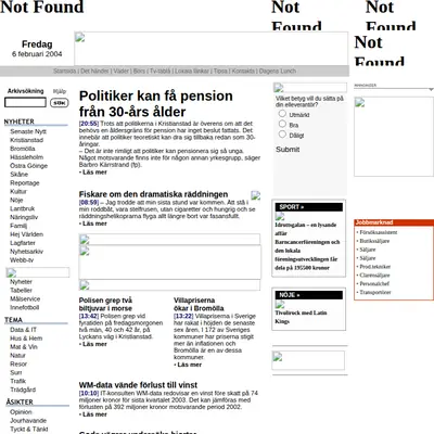 Kristianstadsbladet e-post startsida 2004