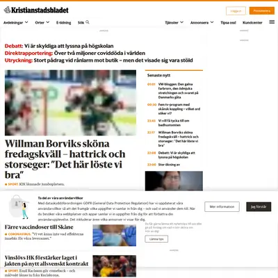 Kristianstadsbladet e-post startsida 2021