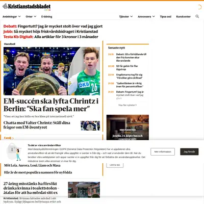 Kristianstadsbladet e-post startsida 2022