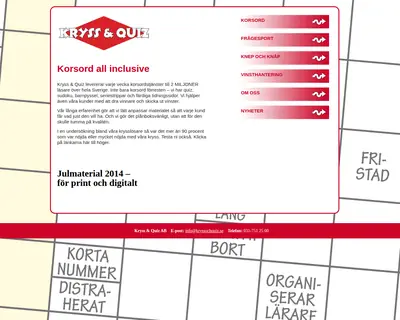Kryss & Quiz startsida 2014