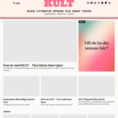 KULT Magasin, www.kultmagasin.se startsida 2025