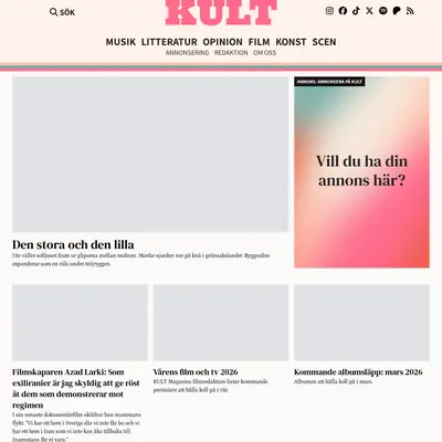 KULT Magasin, www.kultmagasin.se startsida 2026