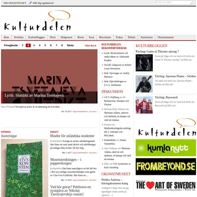 Kulturdelen, kulturdelen.com startsida 2018