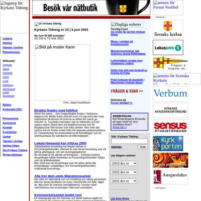 Kyrkans Tidning, www.kyrkanstidning.se startsida 2003