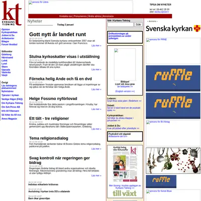 Kyrkans Tidning, www.kyrkanstidning.se startsida 2007