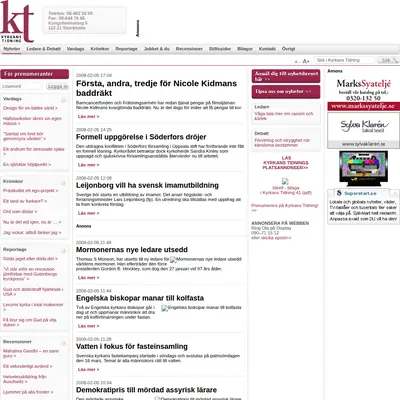Kyrkans Tidning, www.kyrkanstidning.se startsida 2008