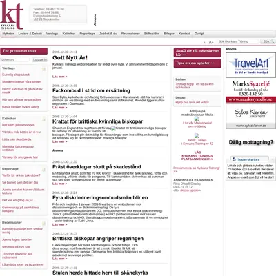 Kyrkans Tidning, www.kyrkanstidning.se startsida 2009