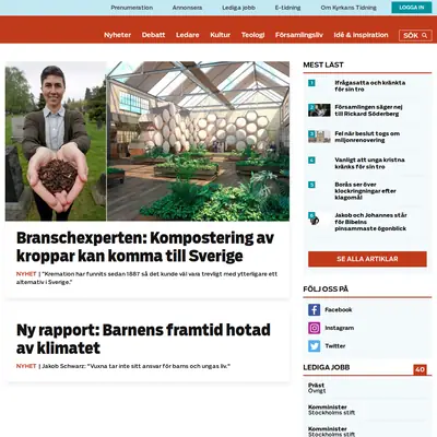 Kyrkans Tidning, www.kyrkanstidning.se startsida 2020