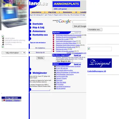 land.se startsida 2004