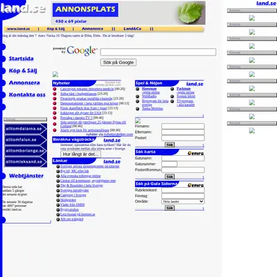 land.se startsida 2005