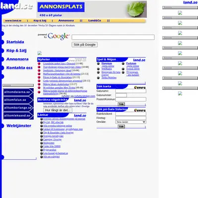 land.se startsida 2007