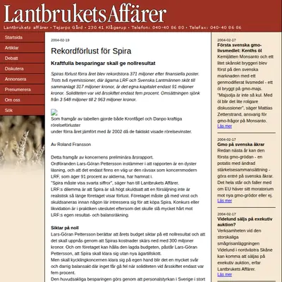 Lantbrukets Affärer startsida 2004