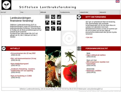 Nytt från Stiftelsen Lantbruksforskning startsida 2002