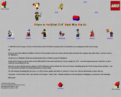 LEGO startsida 1996