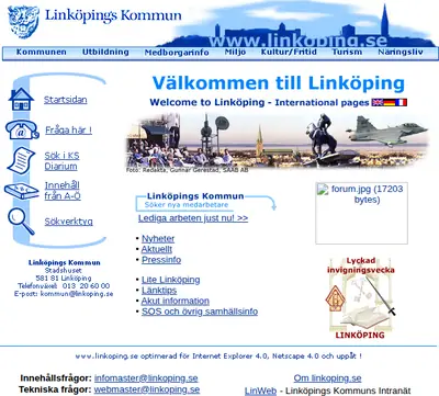 www.linkoping.se/nyheter startsida 2000