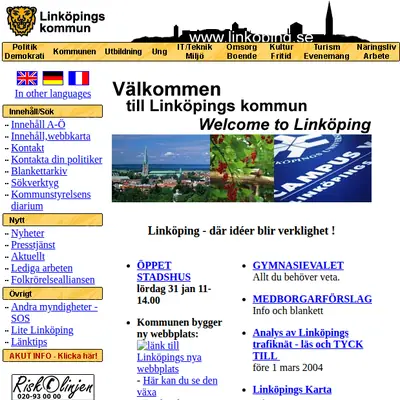 www.linkoping.se/nyheter startsida 2004