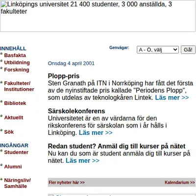 LiU magasin startsida 2001