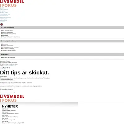 Nyhetsbrev Livsmedel i fokus startsida 2007