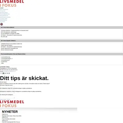 Nyhetsbrev Livsmedel i fokus startsida 2009