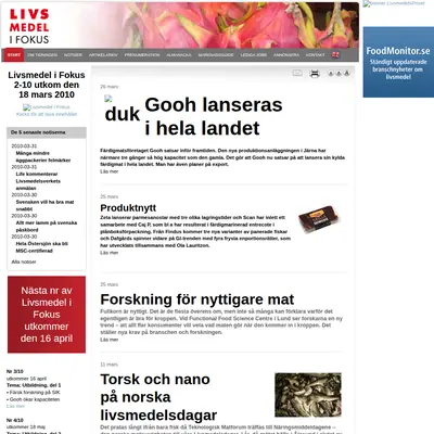 Nyhetsbrev Livsmedel i fokus startsida 2010