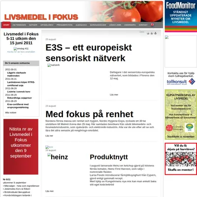 Nyhetsbrev Livsmedel i fokus startsida 2011