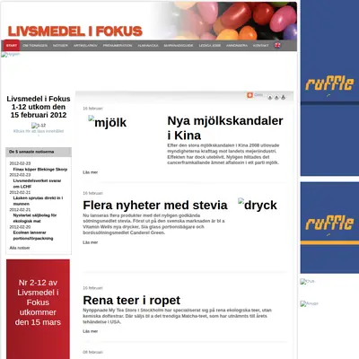 Nyhetsbrev Livsmedel i fokus startsida 2012