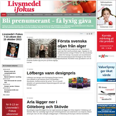 Nyhetsbrev Livsmedel i fokus startsida 2013