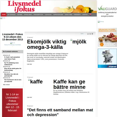 Nyhetsbrev Livsmedel i fokus startsida 2014