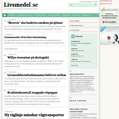 Nyhetsbrev Livsmedel i fokus startsida 2015