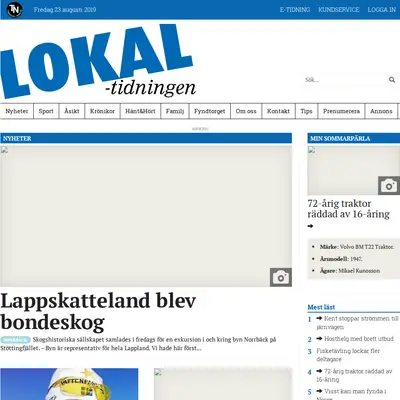 Lokaltidningen Sverige startsida 2019