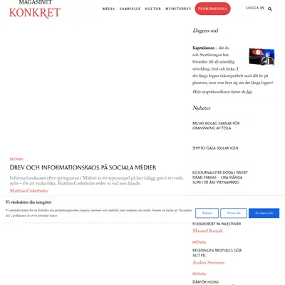 Magasinet Konkret, www.magasinetkonkret.se startsida 2024