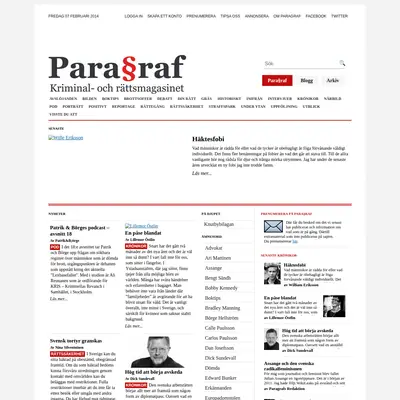 Magasinet paragraf, www.magasinetparagraf.se startsida 2014