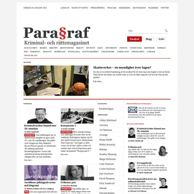 Magasinet paragraf, www.magasinetparagraf.se startsida 2015
