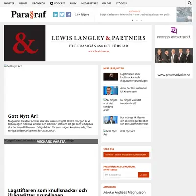 Magasinet paragraf, www.magasinetparagraf.se startsida 2019