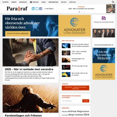 Magasinet paragraf, www.magasinetparagraf.se startsida 2021