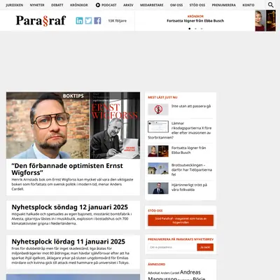 Magasinet paragraf, www.magasinetparagraf.se startsida 2025