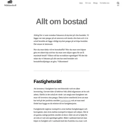 Mäklarkoll, www.maklarkoll.se startsida 2023