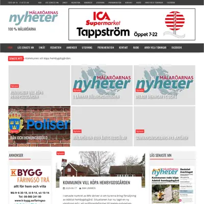 www.malaroarnasnyheter.se startsida 2020