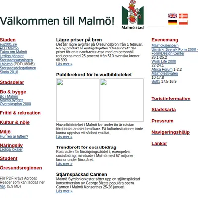 Malmo.com startsida 2001