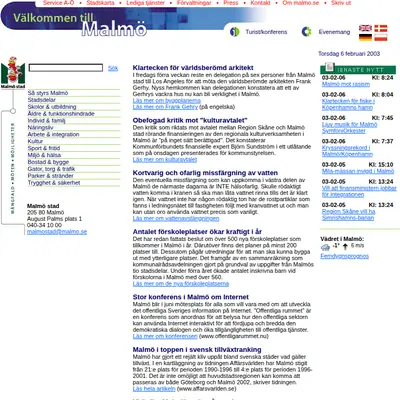 Malmo.com startsida 2003